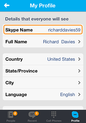 see skype username on skype for mac